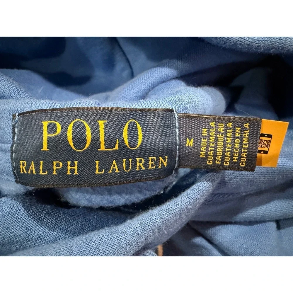 Polo Ralph Lauren Mens Blue Spellout Fleece Hoodie Sweatshirt Size Medium